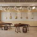 School Music Classroom With Guzheng Tables Stools And Hanging Musical Instruments