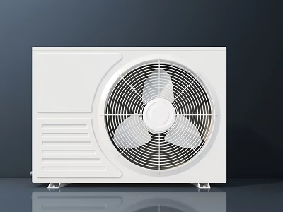 White Air Conditioner Fan Round Grille Design With Side Ventilation Holes On Dark Reflective Background 3d model