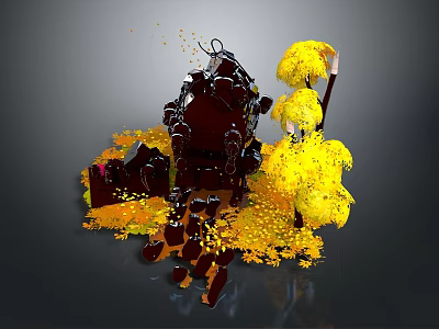 Artistic Living Supplies With Black Main Body And Yellow Tree Shaped Decorations 3d model