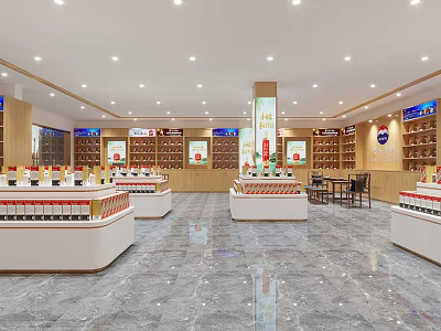 Tobacco and Liquor Store Interior With Bright Lighting Neatly Arranged Display Shelves And Product Racks 3d model