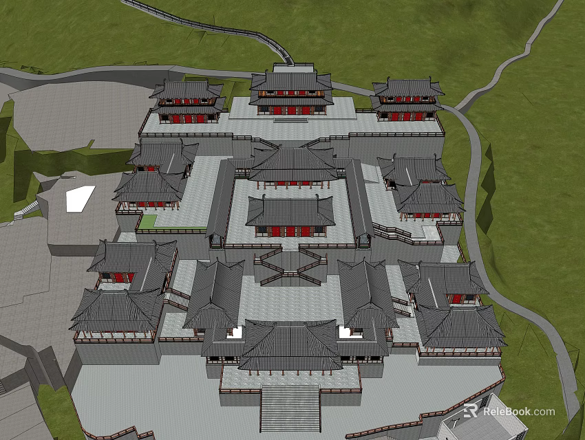 Ancient Chinese Architecture With Traditional Courtyard Layout And Classic Tiled Roofs 3d model 