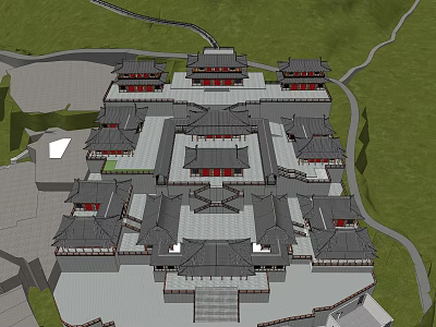 Ancient Chinese Architecture With Traditional Courtyard Layout And Classic Tiled Roofs 3d model
