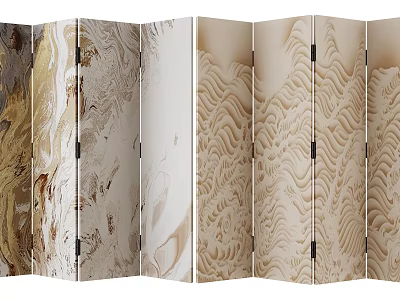 Decorative Room Divider With Marble And Wavy Textured Panels For Interior Design 3d model