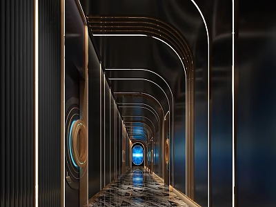 Modern Luxury KTV Corridor Design With Lighting Metal Decor And Marble Floor 3d model