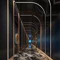 Modern Luxury KTV Corridor Design With Lighting Metal Decor And Marble Floor