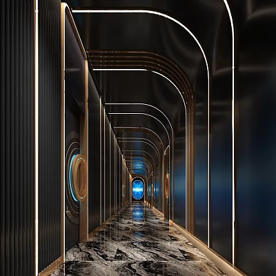 Modern Luxury KTV Corridor Design With Lighting Metal Decor And Marble Floor 3d model