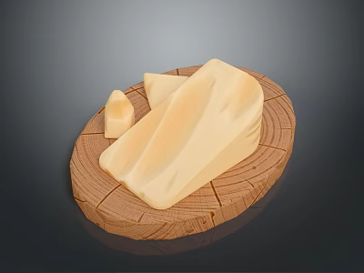 Rustic Wooden Tray Featuring Fresh Cheese Block and Small Cheese Piece 3d model