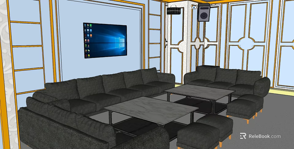 Modern KTV Lounge Interior With Sofa Coffee Table TV And Speaker Setup 3d model 