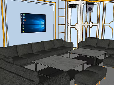 Modern KTV Lounge Interior With Sofa Coffee Table TV And Speaker Setup 3d model