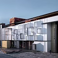 Modern Commercial Complex With Geometric Facade Glass Curtain Walls And Mixed Material Exteriors
