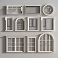 Various Casement Windows With Different Shapes White Frames And Grid Designs 3d model
