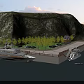 Scenic Garden Landscape Featuring Mountain Greenery Cottages and Marina Yachts