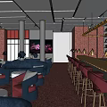 Modern Bar Interior Design With Red Stools Black Counter And Warm Lighting Decor