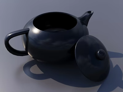 Black Ceramic Teapot with Open Lid Modern Design Round Body on Gray Background 3d model