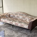 Multi Person Sofa With Patterned Upholstery Brown Frame On Marble Floor With Natural Light 3d model