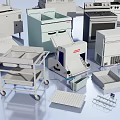 Kitchen Appliances Collection Including Oven Refrigerator Stove Sink And Storage Units