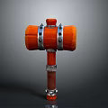 3D Model of Orange Hammer with Silver Metal Rings and Wooden Handle