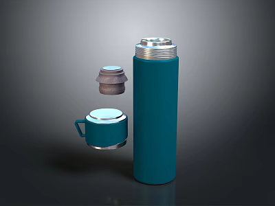 Teal Stainless Steel Thermos Flask With Removable Lid And Matching Cup 3d model