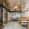 Modern Restaurant Interior Design With Wooden Pendant Lights Comfortable Tables And Open Space