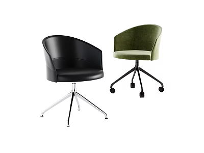 Black Leather and Green Velvet Accent Chairs With Metal Base And Wheels 3d model