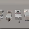 Four Stylish Beds With Soft Tones Bedding And Matching Stools In Modern Design