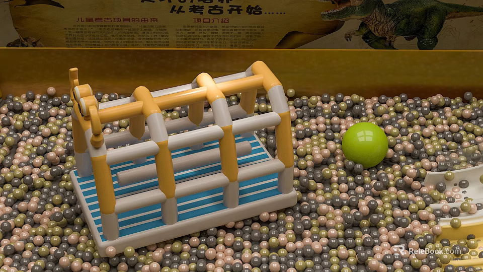 Colorful Playground Equipment With Yellow White Frame Blue Base And Multicolored Balls 3d model 