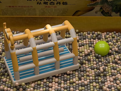 Colorful Playground Equipment With Yellow White Frame Blue Base And Multicolored Balls 3d model