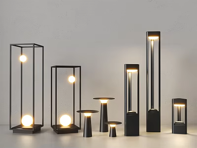 Modern Outdoor Lights With Various Styles Metal Frames And Illuminated Balls For Garden 3d model