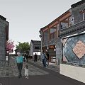 Traditional Commercial Street With Riverfront Buildings And Pedestrian Layout Design