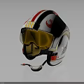 Red And White Striped Helmet With Yellow Goggles And Emblem Accents
