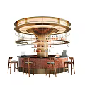 Elegant Round Bar Design With Gold Accents Wine Bottles Glassware And Bar Stools