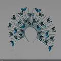Elegant Fan Shaped Headpiece With Blue Butterfly Decorations And Exquisite Design