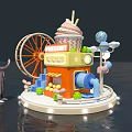 Colorful Ice Cream Cup Shaped Building With MESHTE Sign Ferris Wheel And Balloon Decorations