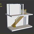 Architectural Model Structure Featuring Two Story Design With Wooden Staircase And White Frame Platform