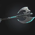 Detailed Double Bladed Axe With Metallic Body And Blue Glowing Edges