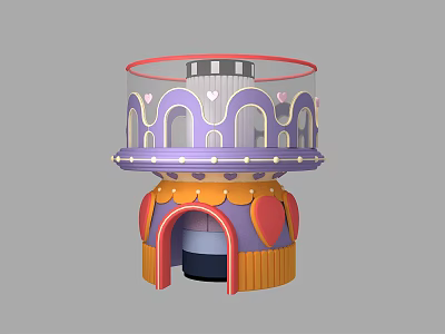 Colorful Amusement Park Ride Structure With Purple Orange Heart Decorations Transparent Panels And Circular Design 3d model