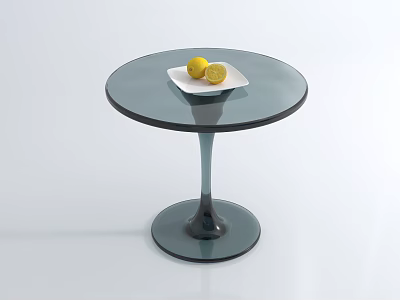 Round Glass Top Coffee Table With White Plate And Lemons On Dark Base 3d model