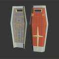 Two Gray And Red Coffins With Cross Design And Metal Structure 3d model