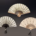 Traditional Chinese Fan Wall Hanging Decorations with Calligraphy and Tassels
