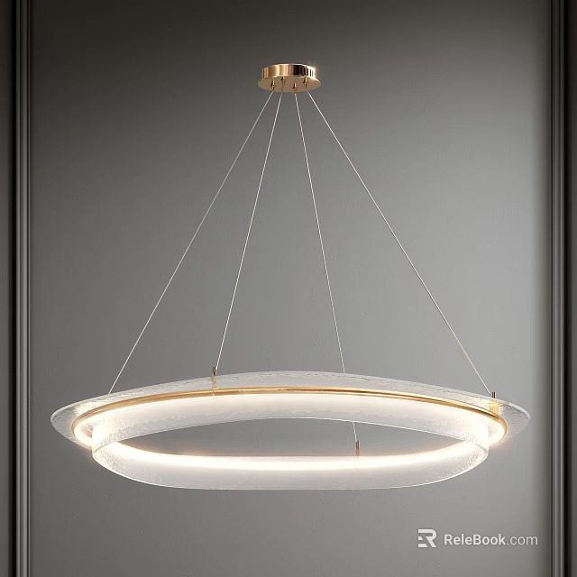 Modern Circular Pendant Light With Golden Frame And White Shade Hanging Design 3d model 