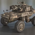 Modern Military Wheeled Tank Featuring Heavy Armor Weapon Camouflage Exterior and Large Tires
