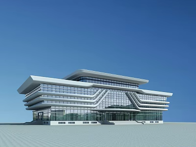 Modern Multi Storey Office Building With Glass Curtain Walls And Geometric Design Under Blue Sky 3d model