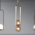 Modern Pendant Lights With Rectangular Metal Frames And Spherical Glass Bulbs 3d model