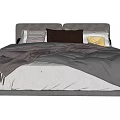 Modern Double Bed With Gray Headboard Multiple Pillows Gray Blanket And White Legs 3d model
