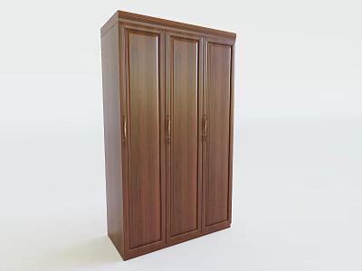 Brown Wooden Wardrobe With Three Doors And Simple Design For Bedroom Storage 3d model