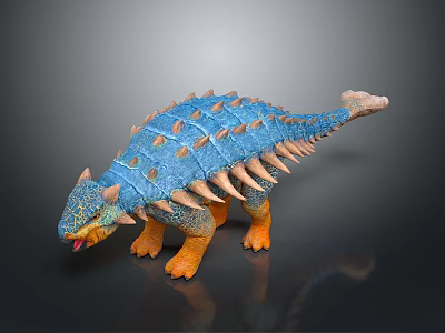 Realistic Blue Orange Spiked Dinosaur Model With Ankylosaurus Features And Standing Pose 3d model