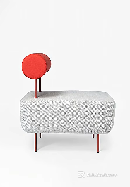 Modern Single Chair With Red Round Backrest Gray Fabric Cushion And Metal Legs 3d model 