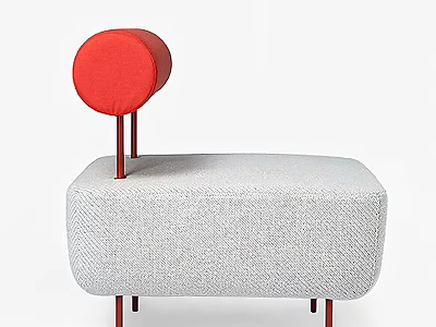 Modern Single Chair With Red Round Backrest Gray Fabric Cushion And Metal Legs 3d model