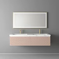 Modern Bathroom Vanity Cabinet With Double Faucets Large Mirror And Geometric Pattern 3d model