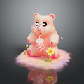 Pink Cartoon Bear Holding Striped Cup With Butterflies And Small Flowers On Fluffy Mat